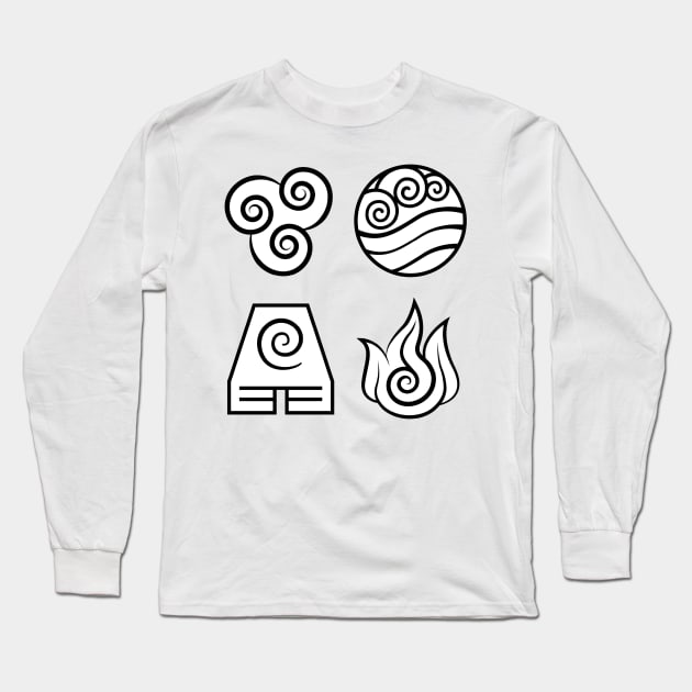 Avatar: The Last Airbender, Four Elements - White Long Sleeve T-Shirt by troylwilkinson